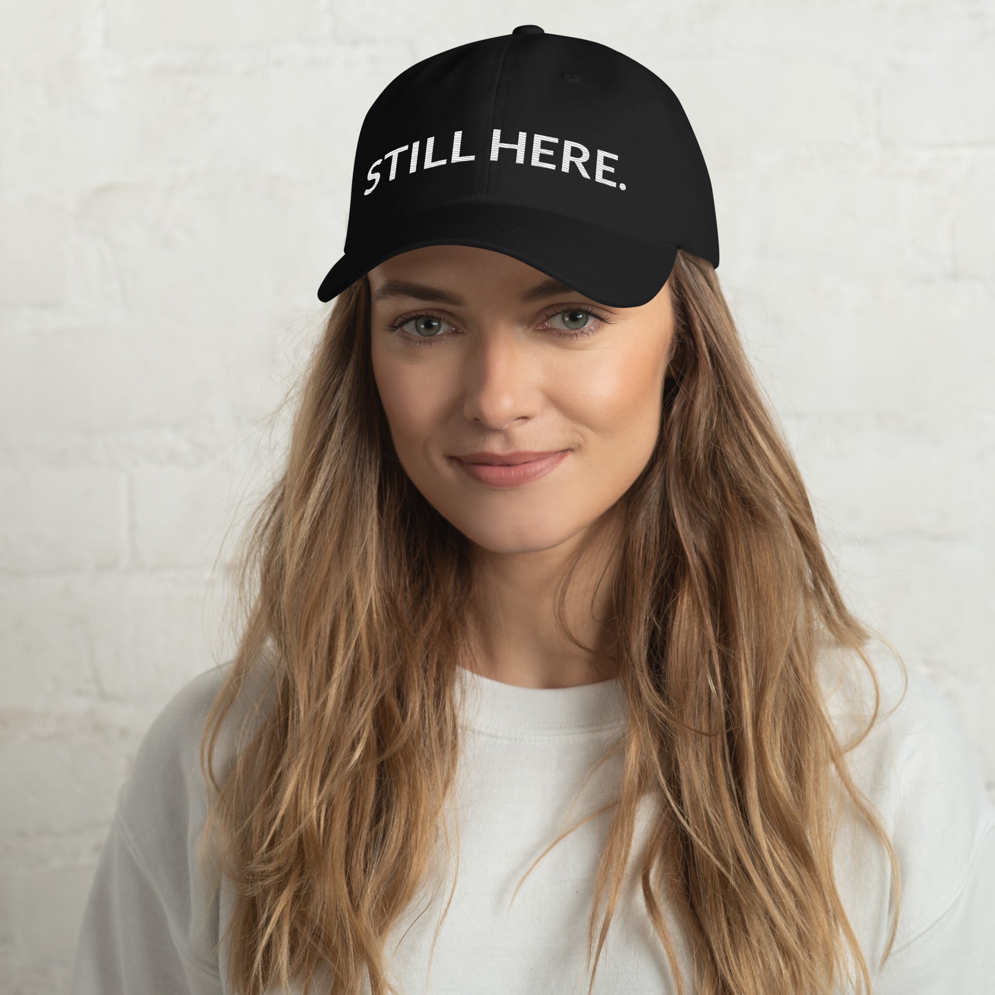 STILL HERE Hat in black — Still Here Co. embroidered baseball cap