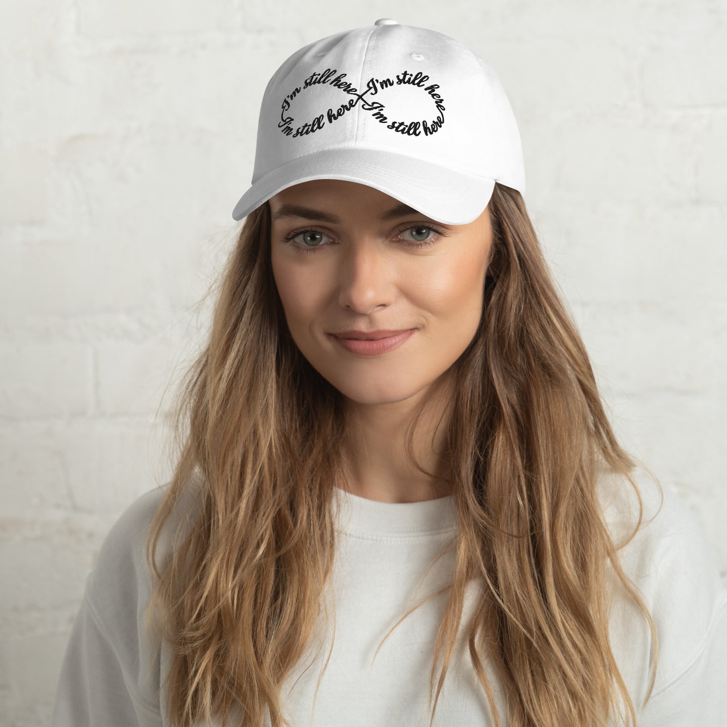 I'm Still Here Infinity Hat in white — Still Here Co. embroidered cap