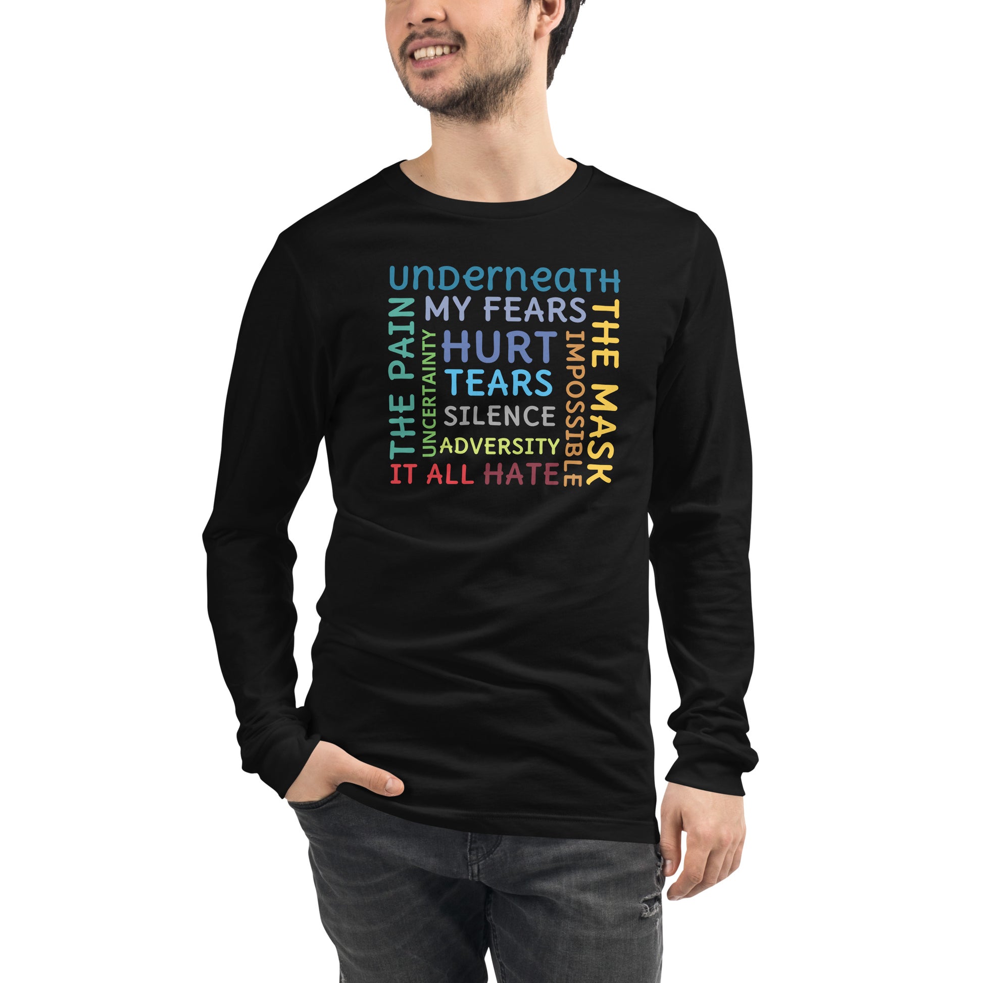 Underneath It All black tee front — Still Here Co. resilience apparel