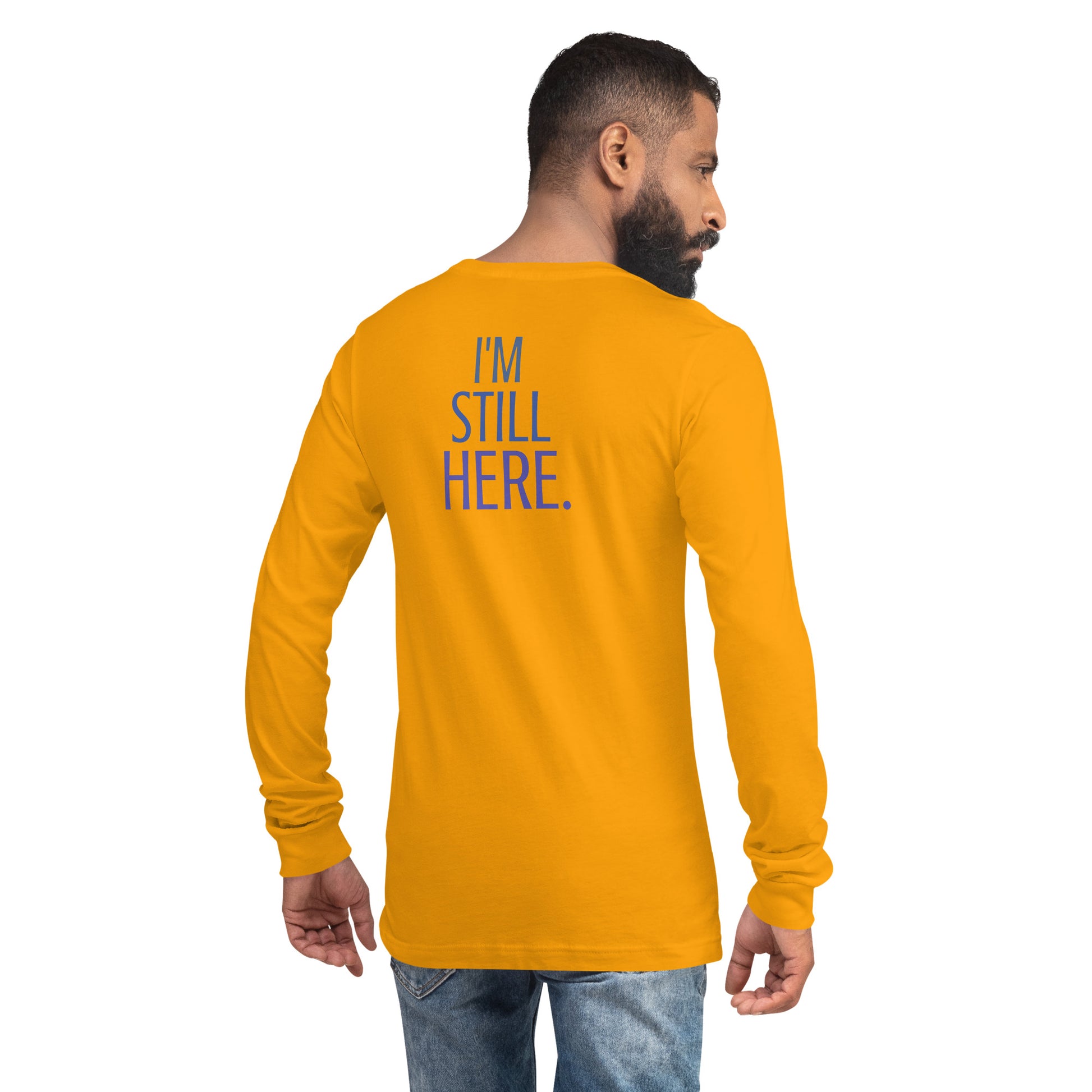 BY GOD'S MERCY tee in gold — back view — Still Here Co. apparel