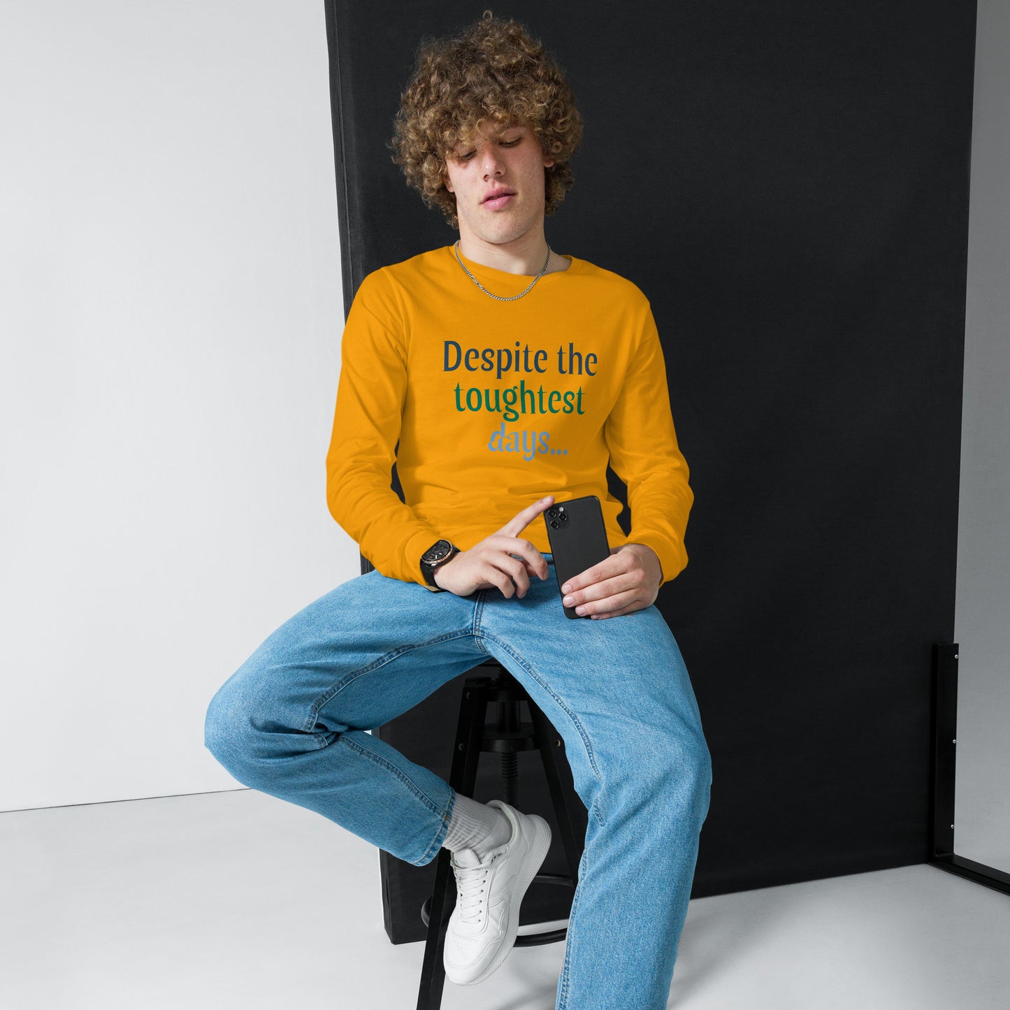 Despite... long sleeve tee in gold — Still Here Co. resilience apparel