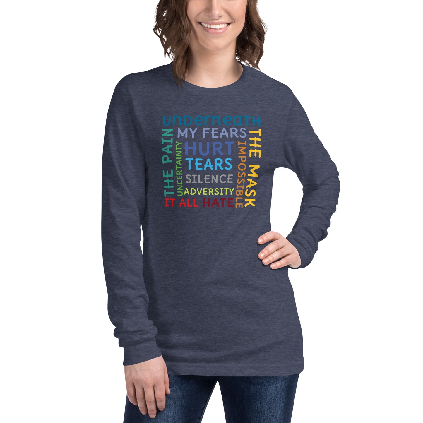 Underneath It All tee in heather navy — Still Here Co. front view