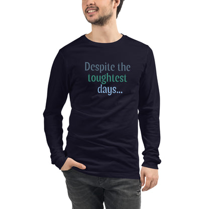 Despite... navy front view — Still Here Co. long sleeve tee