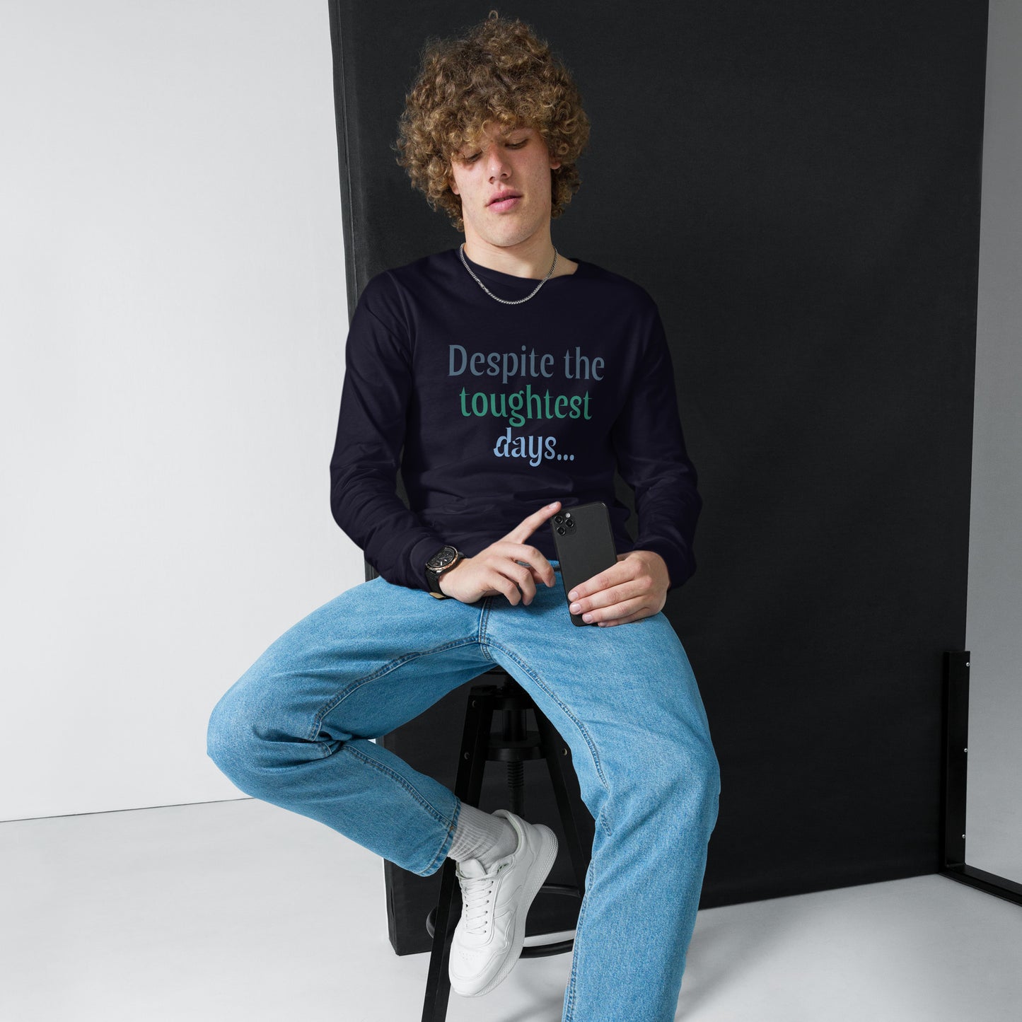 Despite... tee in navy — Still Here Co. unisex long sleeve