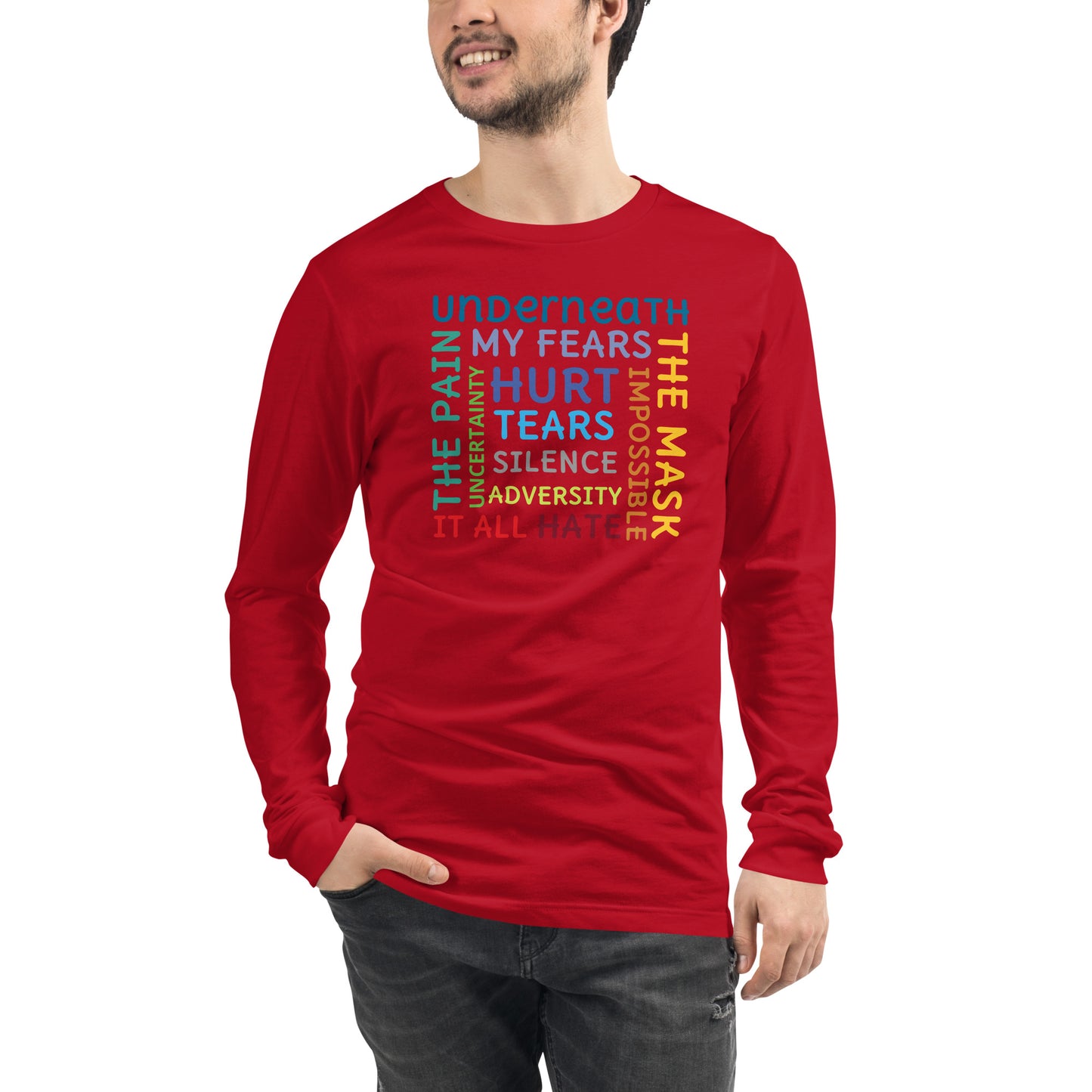 Underneath It All red tee front — Still Here Co. long sleeve