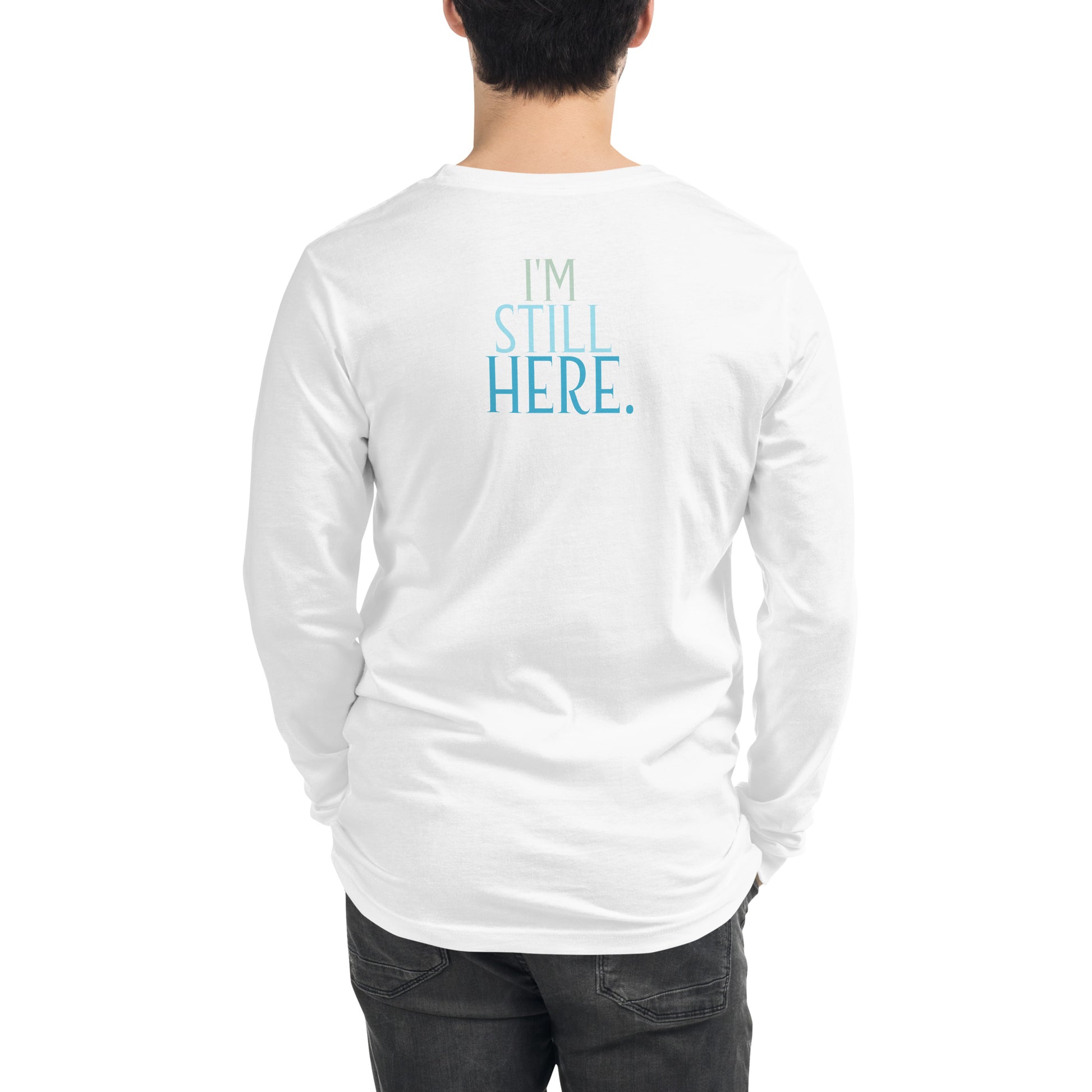 Despite... tee in white — back view — existential humor shirt
