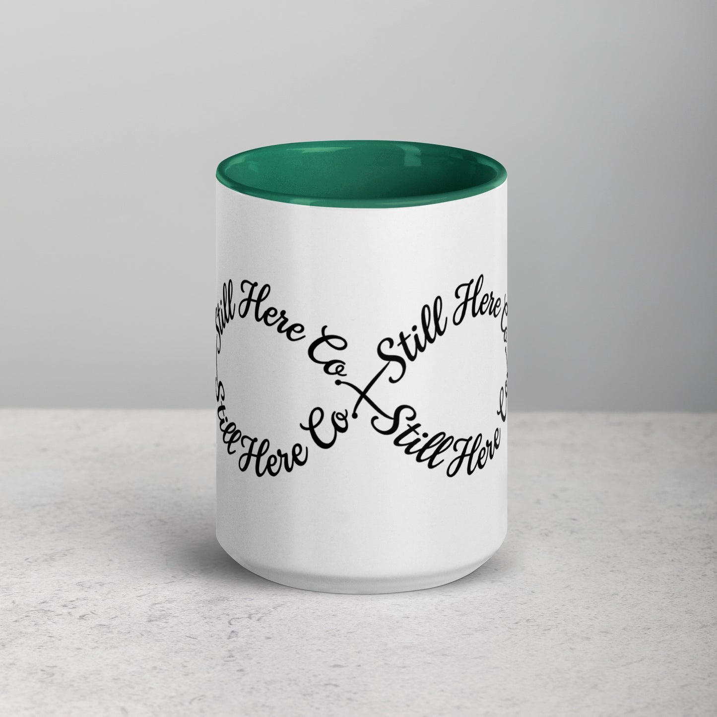 Still Here Co. Infinity Mug in dark green 15oz — Still Here Co.