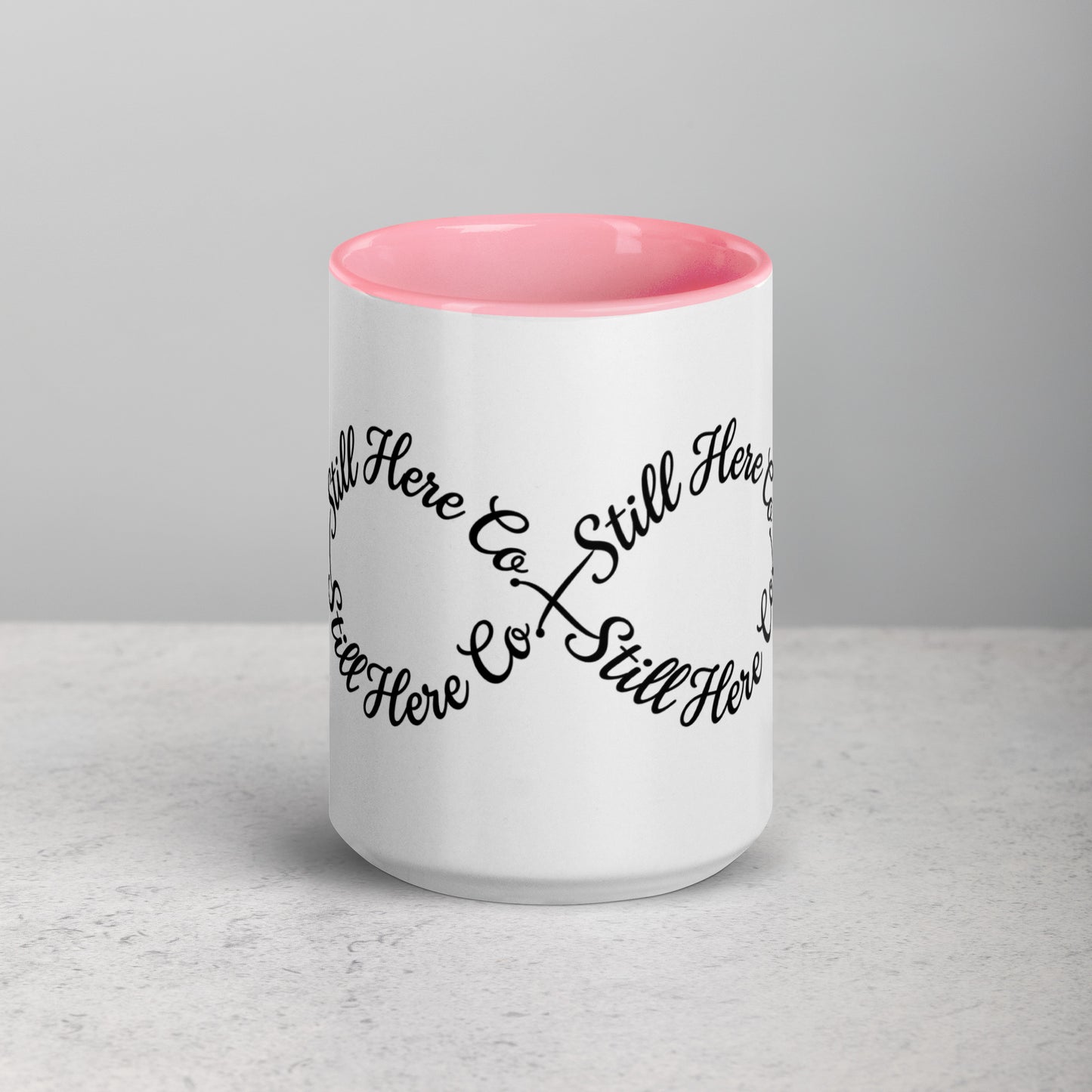 Still Here Co. Infinity Mug in pink 15oz — colored interior ceramic mug