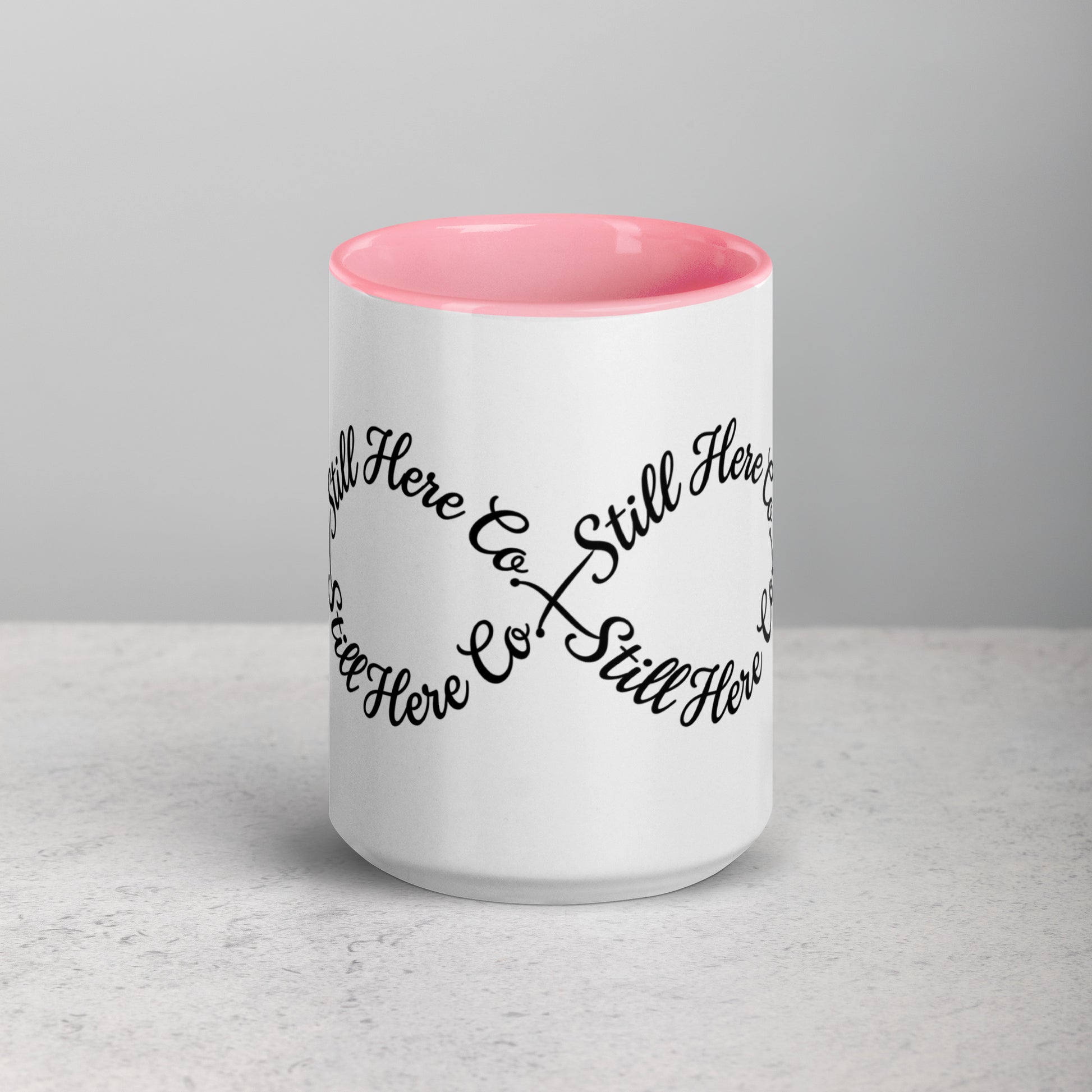 Still Here Co. Infinity Mug in pink 15oz — colored interior ceramic mug